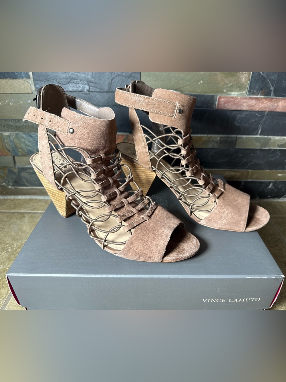 Vince Camuto Size 9.5 Heels EVEL Smoke Taupe Silk Goat Nordstrom FAST SHIPPING